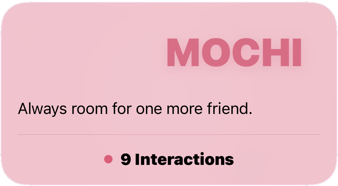 Mochi: Always room for one more friend. 9 interactions.